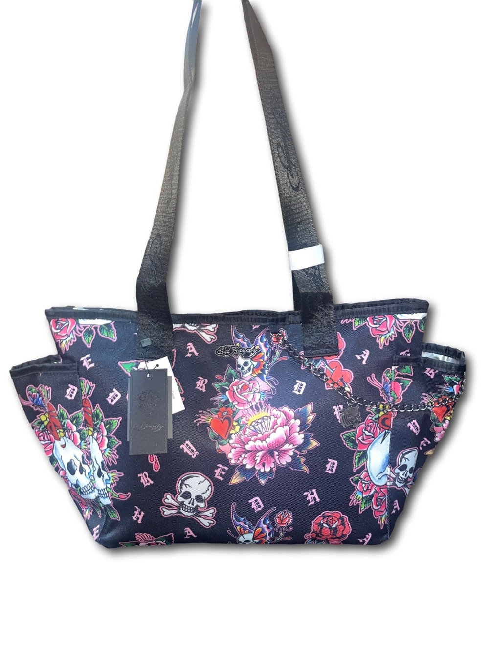 Ed Hardy Large Floral Skull Insulated Tote Bag